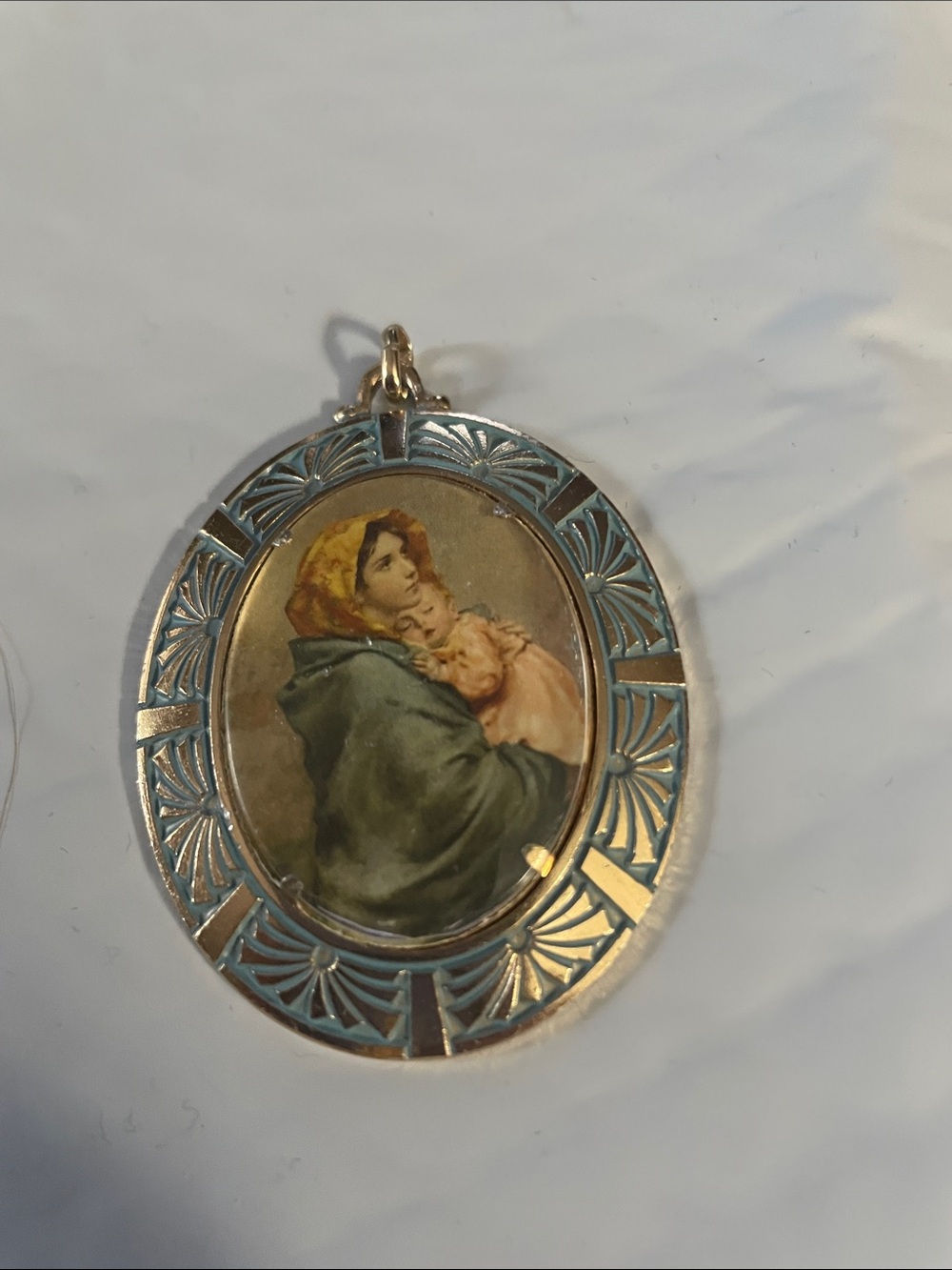 Vintage Portrait  Oval Pendant - Blue and Gold